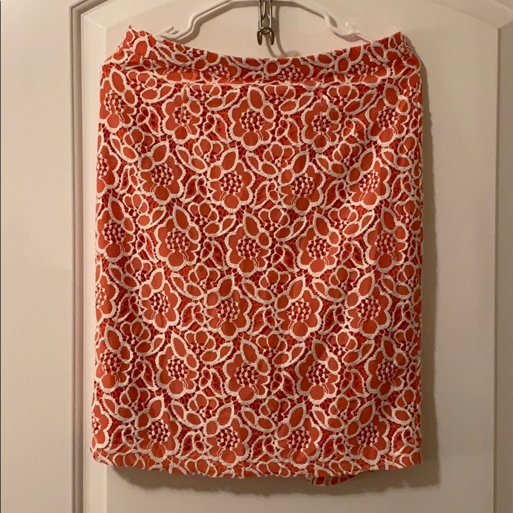 Eva Mendez Coral and White Floral Appliqué Skirt